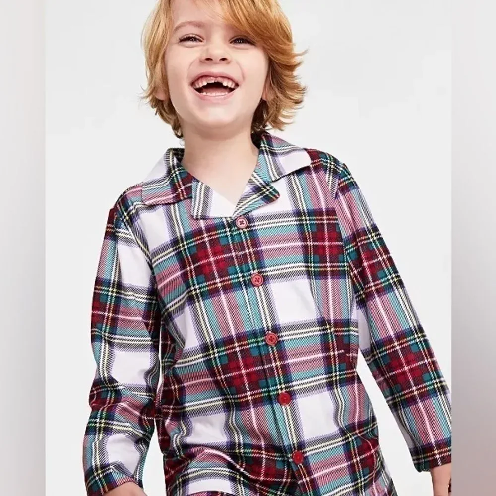 FAMILY PAJAMAS Matching Kids Stewart Plaid Pajama Set, Size 4-5 new